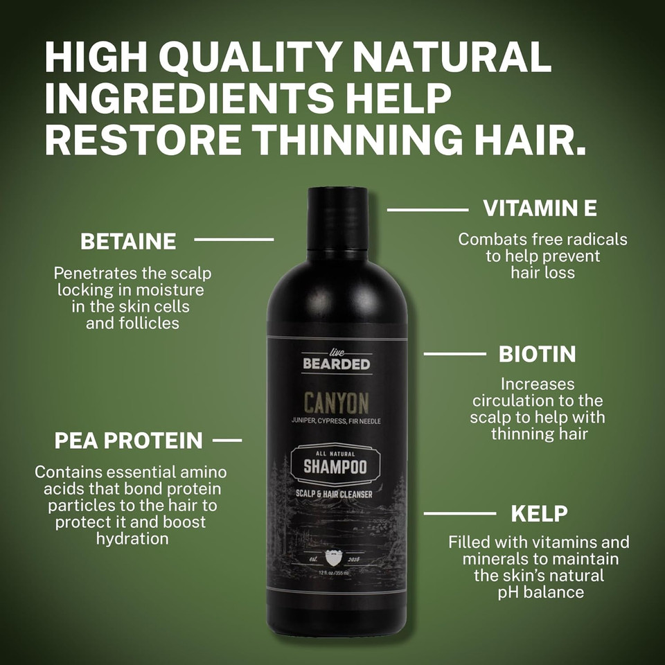 Live Bearded All-Natural Shampoo For Men - Promotes Growth - Strengthening Thinning Hair And Hairloss | Canyon Scent - Juniper, Cypress, Fir Needle Live Bearded All-Natural Shampoo For Men - Promotes Growth - Strengthening Thinning Hair And Hairloss | Canyon Scent - Juniper, Cypress, Fir Needle