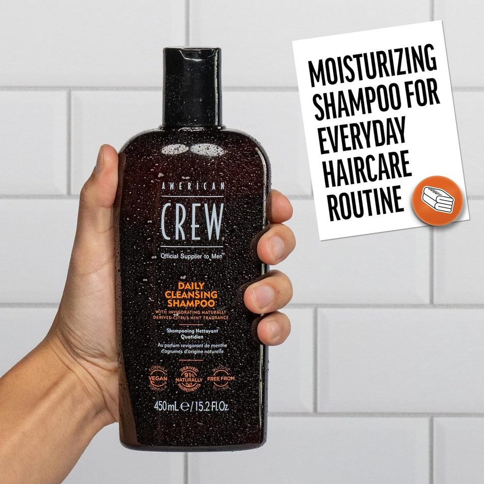 Shampoo For Men By American Crew, Daily Cleanser, Naturally Derived, Vegan Formula, Citrus Mint Fragrance, 15.2 Fl Oz