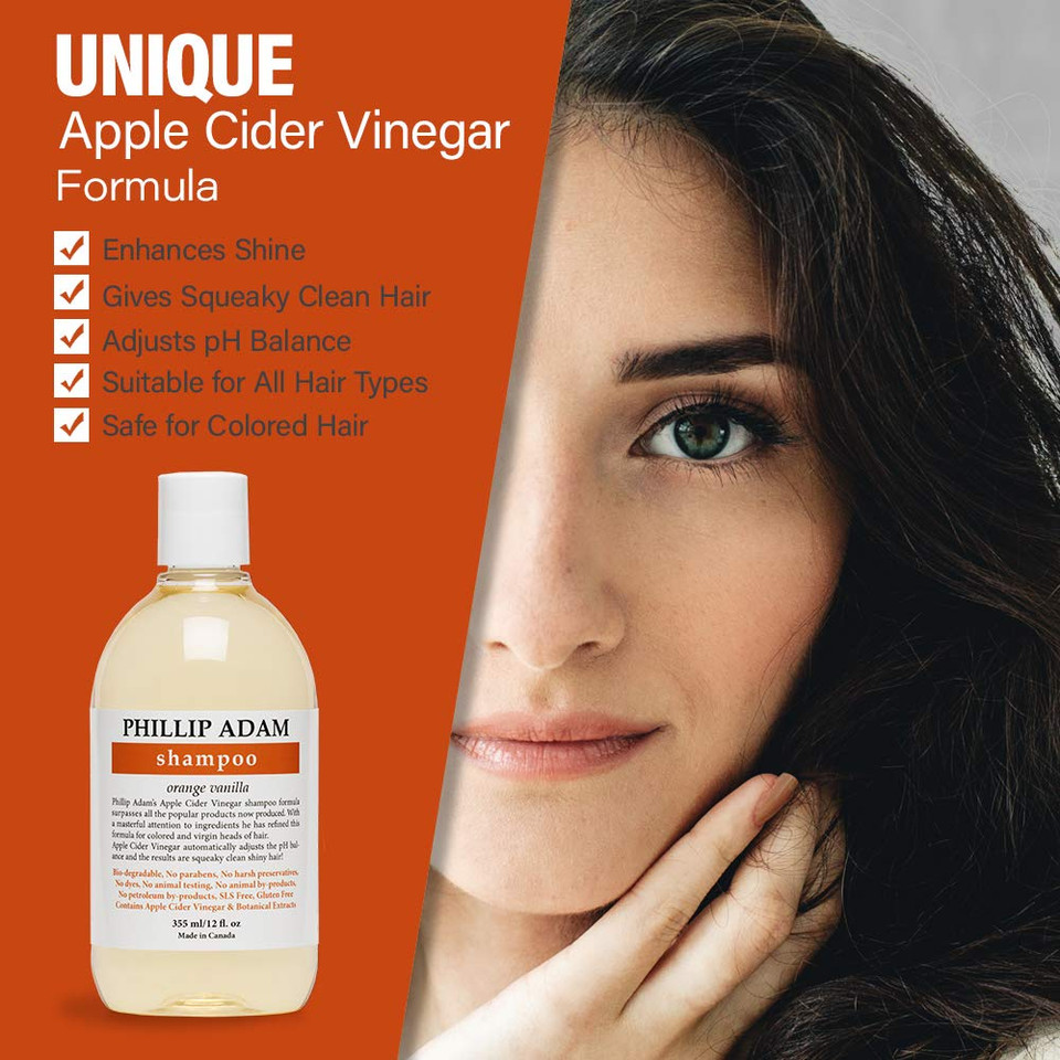 Phillip Adam Orange Vanilla Shampoo - Enriched With Apple Cider Vinegar - Boosts Shine - For All Hair Types - Sulfate Free & Paraben Free - 33.8 Ounce