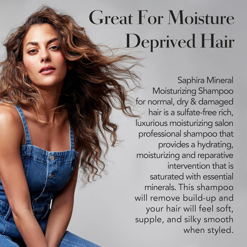 Saphira Mineral Moisturizing Shampoo, Hydration And Shine For Dry, Damaged, Permed Or Chemically Treated Hair And Scalp, Sulfate-Free, Paraben-Free, Vegan, Prevents Frizz And Split Ends