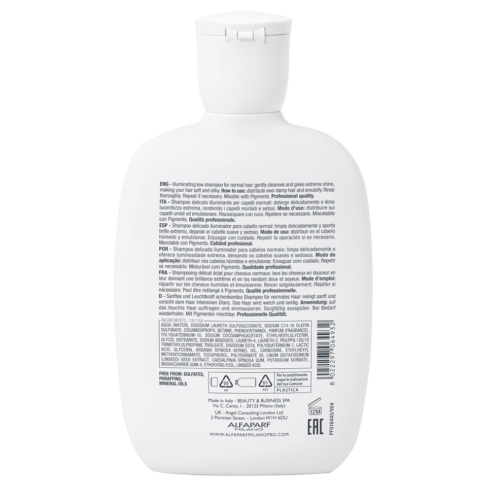 Alfaparf Milano Semi Di Lino Diamond Shine Illuminating Sulfate Free Shampoo - Adds Gloss And Shine - Paraben And Paraffin Free - Safe On Color Treated Hair - Professional Salon Quality