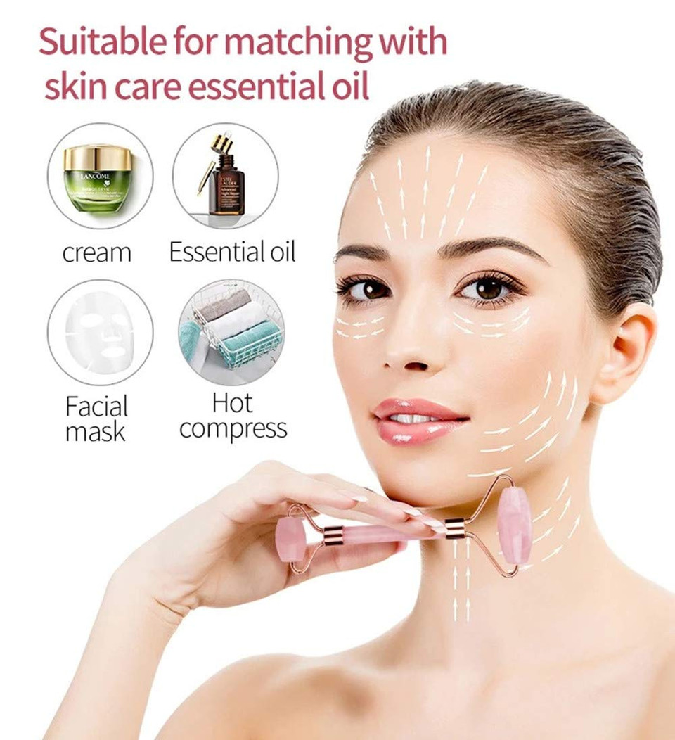 Jade Roller, Face Roller, Facial Beauty Roller Skin Care Tools, Quartz Massager For Face, Eyes, Neck, Body Muscle Relaxing And Relieve Fine Lines And Wrinkles (Rose Gold)