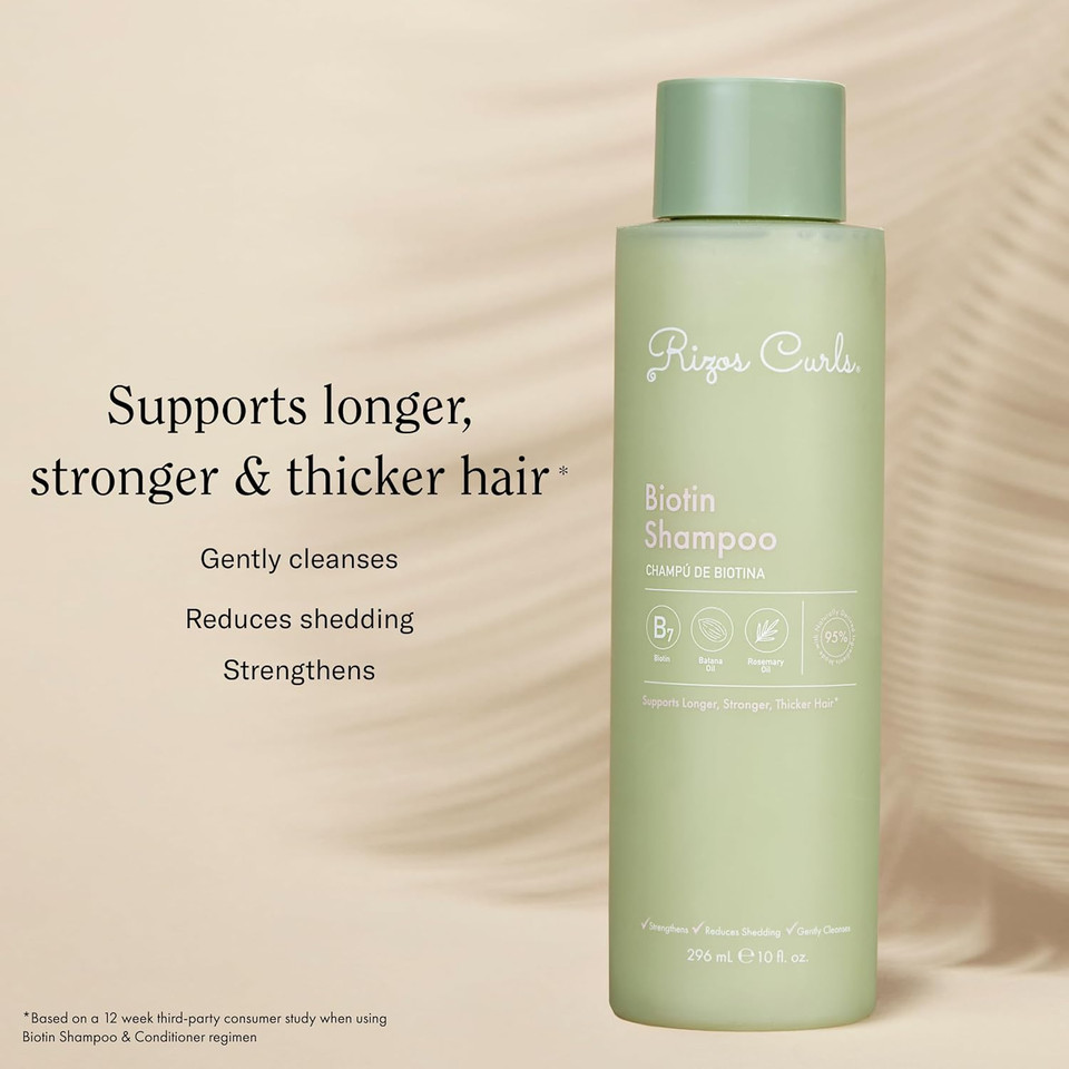 Rizos Curls Biotin Shampoo, Gently Cleanse & Nourish, Rosemary Oil & Oat Protein For Longer And Stronger Hair, Hair Is Fuller, Softer & Shinier, 2.5 Oz