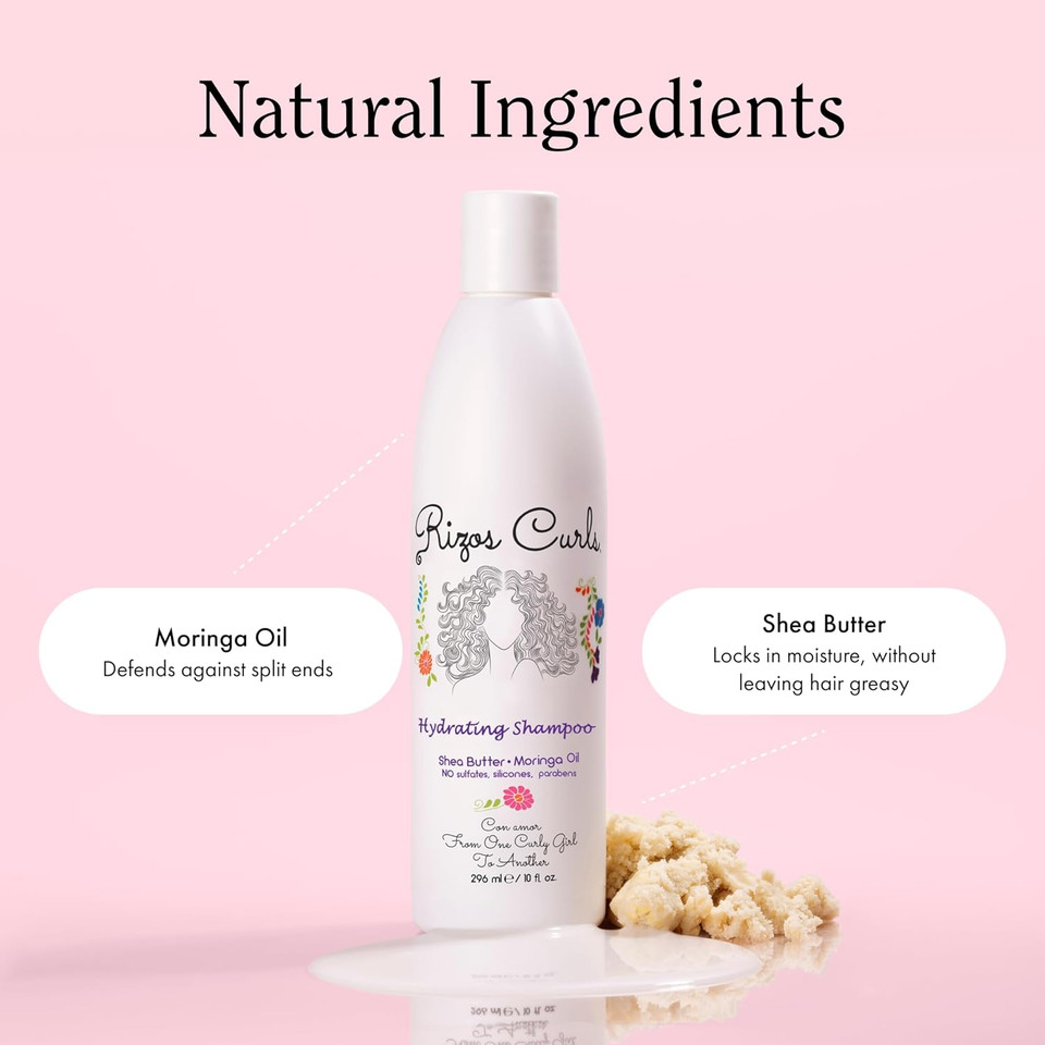 Rizos Curls Travel Hydrating Shampoo, Gently Cleanse, Deeply Moisturizes & Nourishes Scalp, Soft & Healthy Hair From Shea Butter & Moringa Oil, 2.5 Oz
