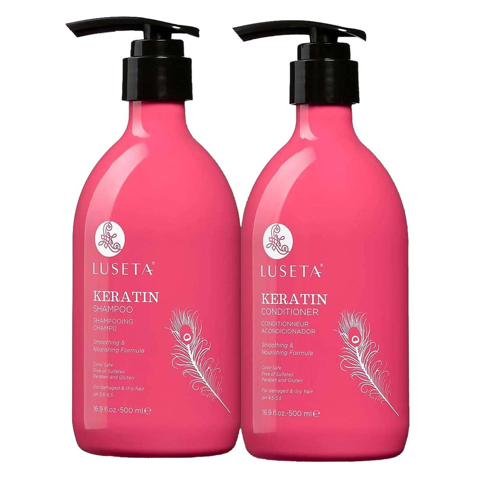 Luseta Biotin Shampoo And Conditioner Set With Argan Oil For Damaged Hair Repair, Growth And Thickening - Full Size And Travel Size (2X16.9 Oz + 2X1.01 Oz)