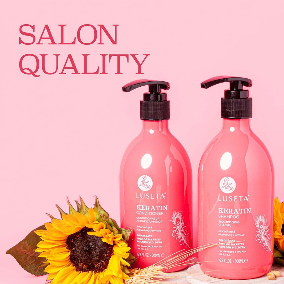 Luseta Biotin Shampoo And Conditioner Set With Argan Oil For Damaged Hair Repair, Growth And Thickening - Full Size And Travel Size (2X16.9 Oz + 2X1.01 Oz)