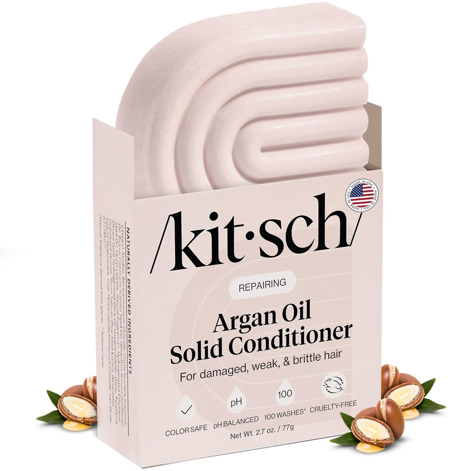 Kitsch Argan Oil Conditioner Bar - Repairing Solid Hair Conditioner For Women And Men - Strengthening, Moisturizing Hair Care - Vegan, All Natural, Paraben & Sulfate-Free, Made In Usa, 2.7 Oz