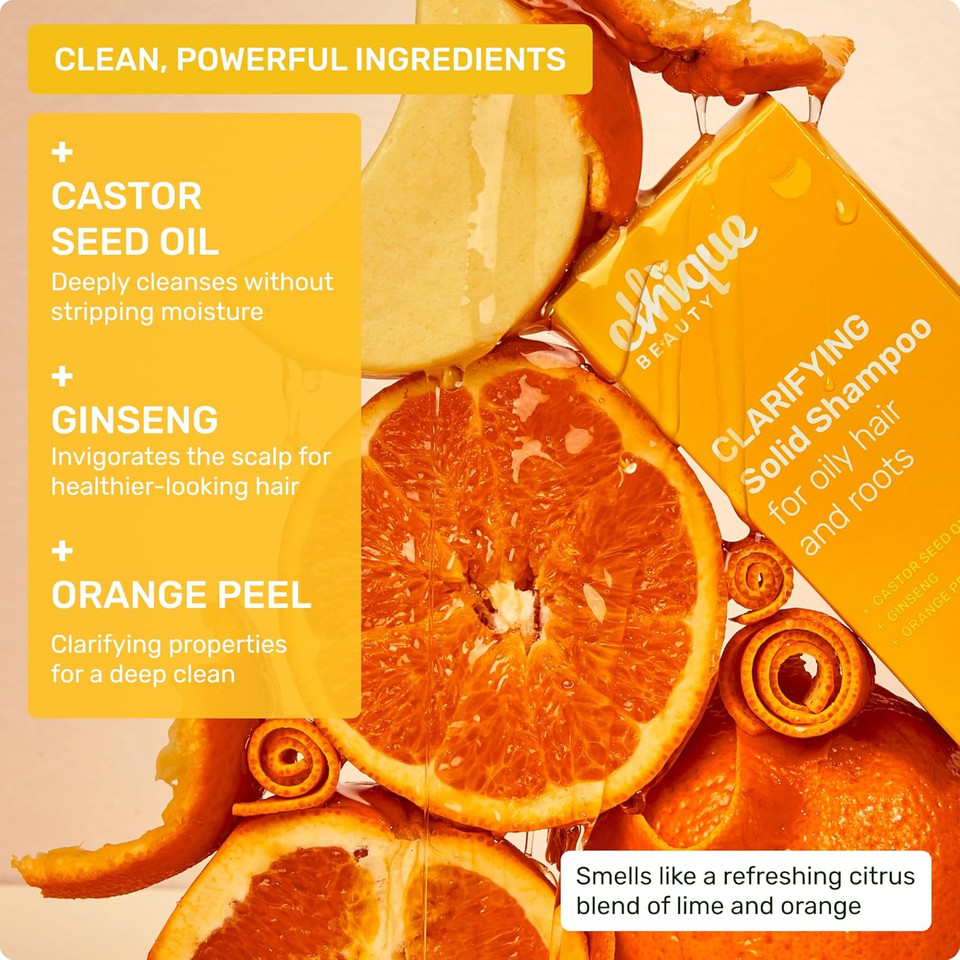 Ethique Clarifying Shampoo Bar For Oily Hair With Castor Oil - Plastic-Free, Vegan, Cruelty-Free, 3.88 Oz - Formerly St. Clements