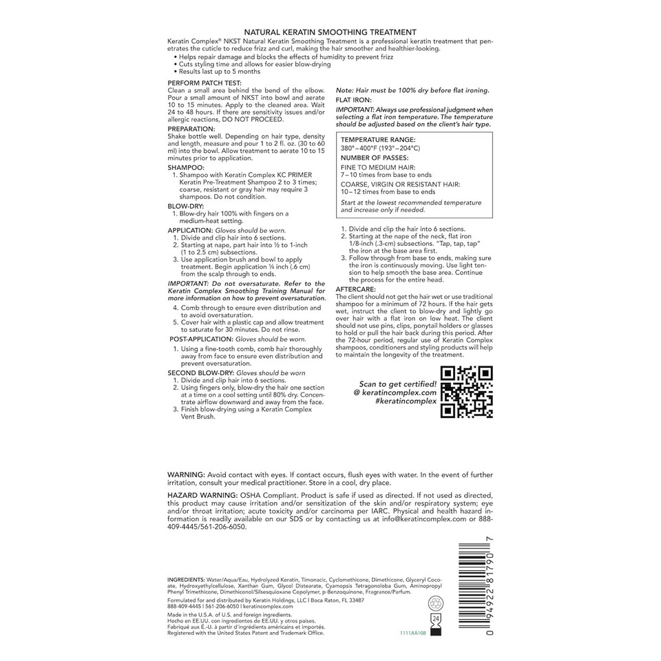 Keratin Complex Nkst Natural Keratin Smoothing Treatment Kit, 67.6 Oz/ 2000Ml