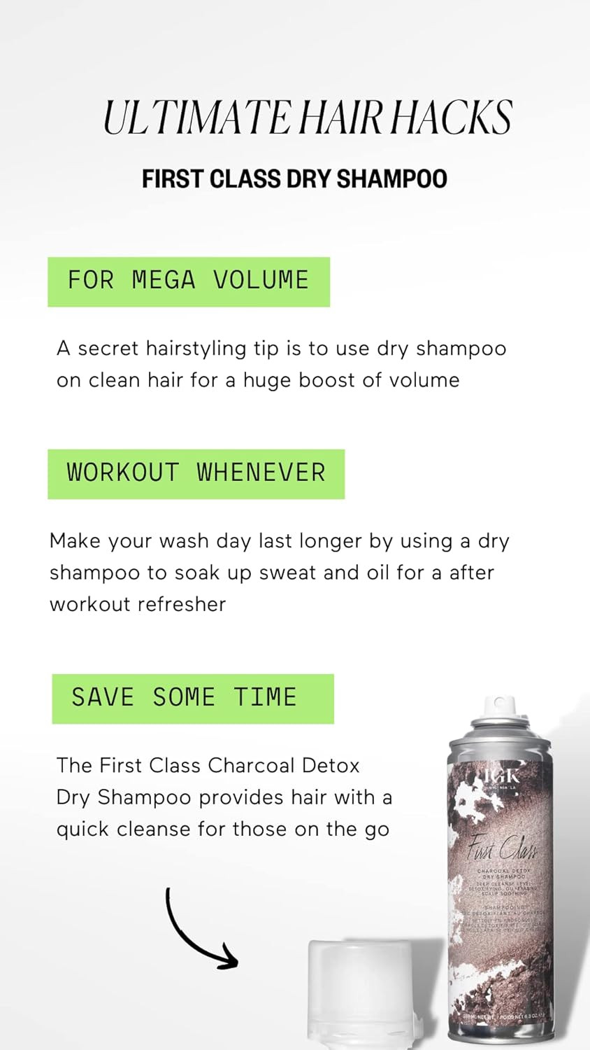 Igk First Class ?Charcoal Detox Dry Shampoo For Oily Hair | Balances Oil + Soothes Scalp + Volumizes | Vegan + Cruelty Free