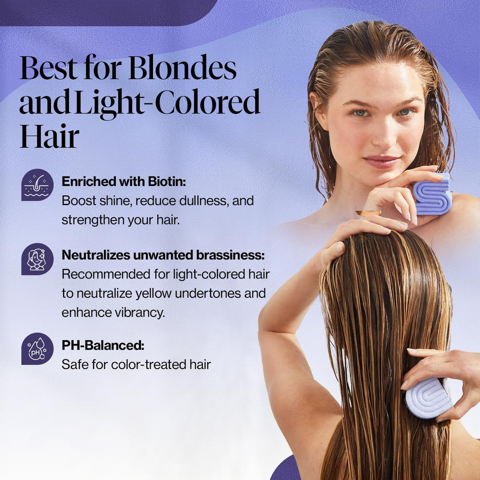 Kitsch Toning Purple Shampoo & Conditioner Bar Set For Blondes & Color Treated Hair - With Biotin For Strengthening & Neutralizing Brassy Tones - Vegan, Silicone & Sulfate Free - Made In Usa