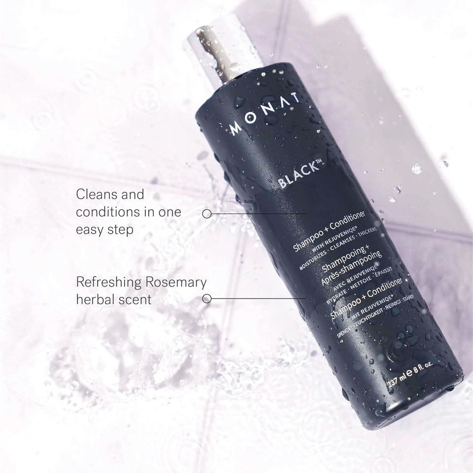 Monat Black Shampoo + Conditioner  A 2-In-1 Formula For Optimal Hair Care In One Step  Cleanses, Conditions, And Promotes Stronger, Healthier-Looking Hair  For All Hair Types  237Ml (8.0 Fl Oz)