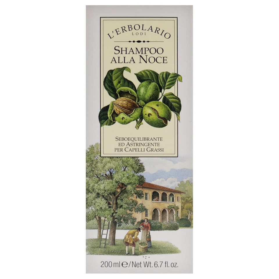 L'Erbolario Walnut Shampoo - Clarifying Shampoo For Men And Women - Astringent For Oily Hair And Scalp - Cleanses, Adds Volume And Shine - 6.7 Oz