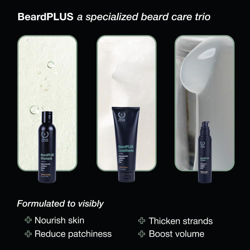Zeus Beardplus Shampoo For Men, Enhanced Beard Growth & Hair Care Treatment With Biotin & Caffeine To Boost Thickness, Strength, Hydration, And Skin Comfort (Made In Usa) 6 Oz