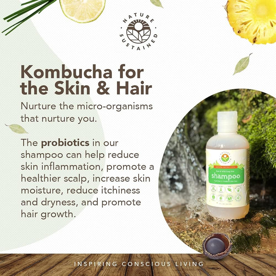 Organic Shampoo - Raw & Wildcrafted With Probiotics, Hypoallergenic Natural & Sulfate Free Shampoo For Sensitive Scalp, Dry Hair, Dandruff, Eczema & Psoriasis, 9Oz, Lemongrass