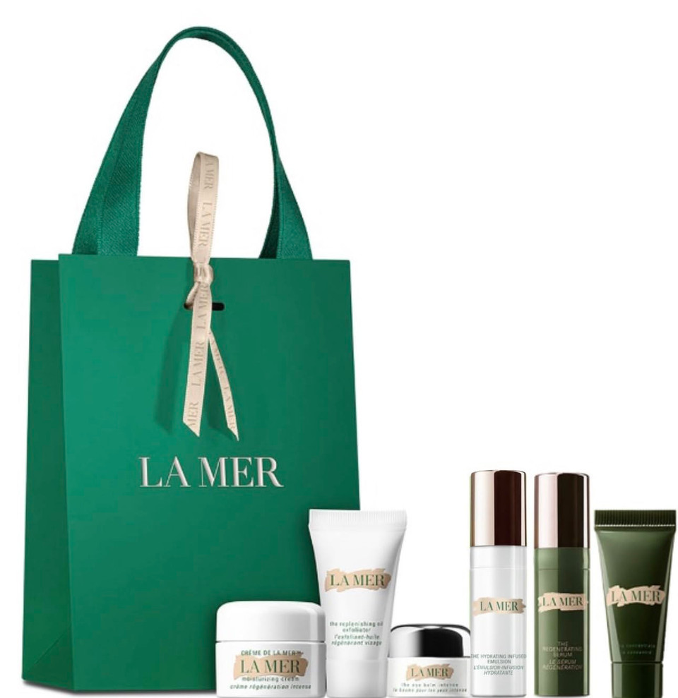 La Mer Skincare Travel Size Gift Set Lifting And Firming Mask, Regenerating Serum, The Eye Concentrate, Treatment Lotion