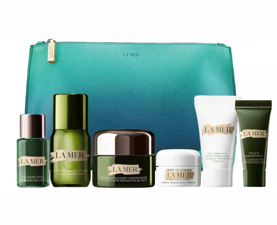 La Mer Skincare Travel Size Gift Set Lifting And Firming Mask, Regenerating Serum, The Eye Concentrate, Treatment Lotion