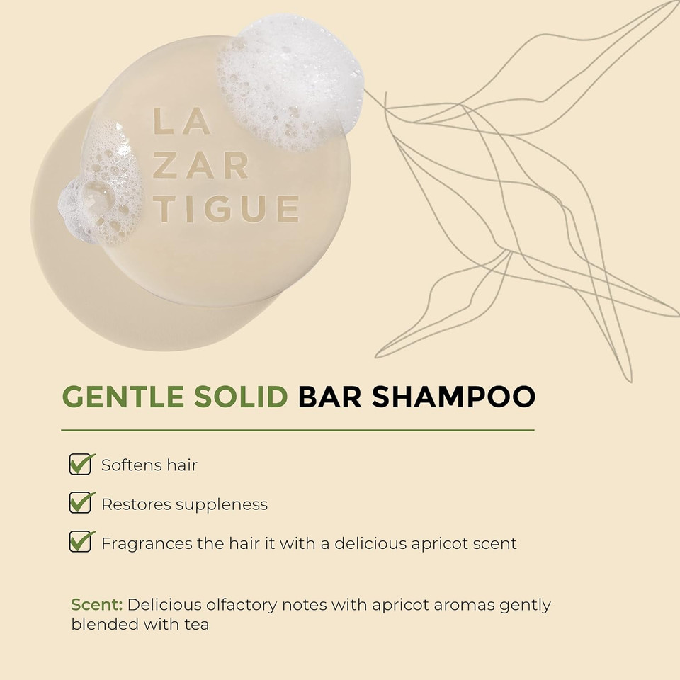 Lazartigue Gentle Solid Bar Shampoo, Desert Date Oil, Nourishes & Cleanses, Vegan, Sulfate & Silicone Free, 2.65 Oz
