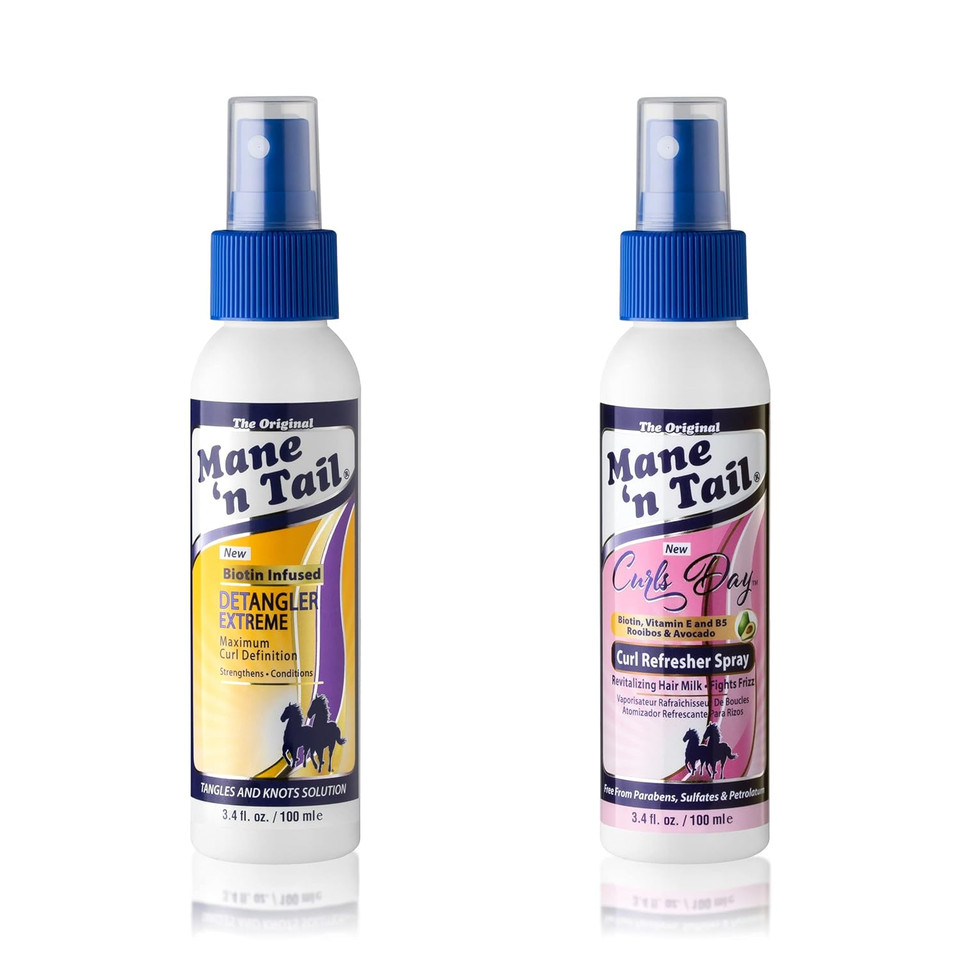 Mane 'N Tail Extreme Detangler & Curl Refresher Spray (3.4 Oz Each)  Biotin-Infused Formula For Tangle-Free, Defined Curls And Smooth Hair