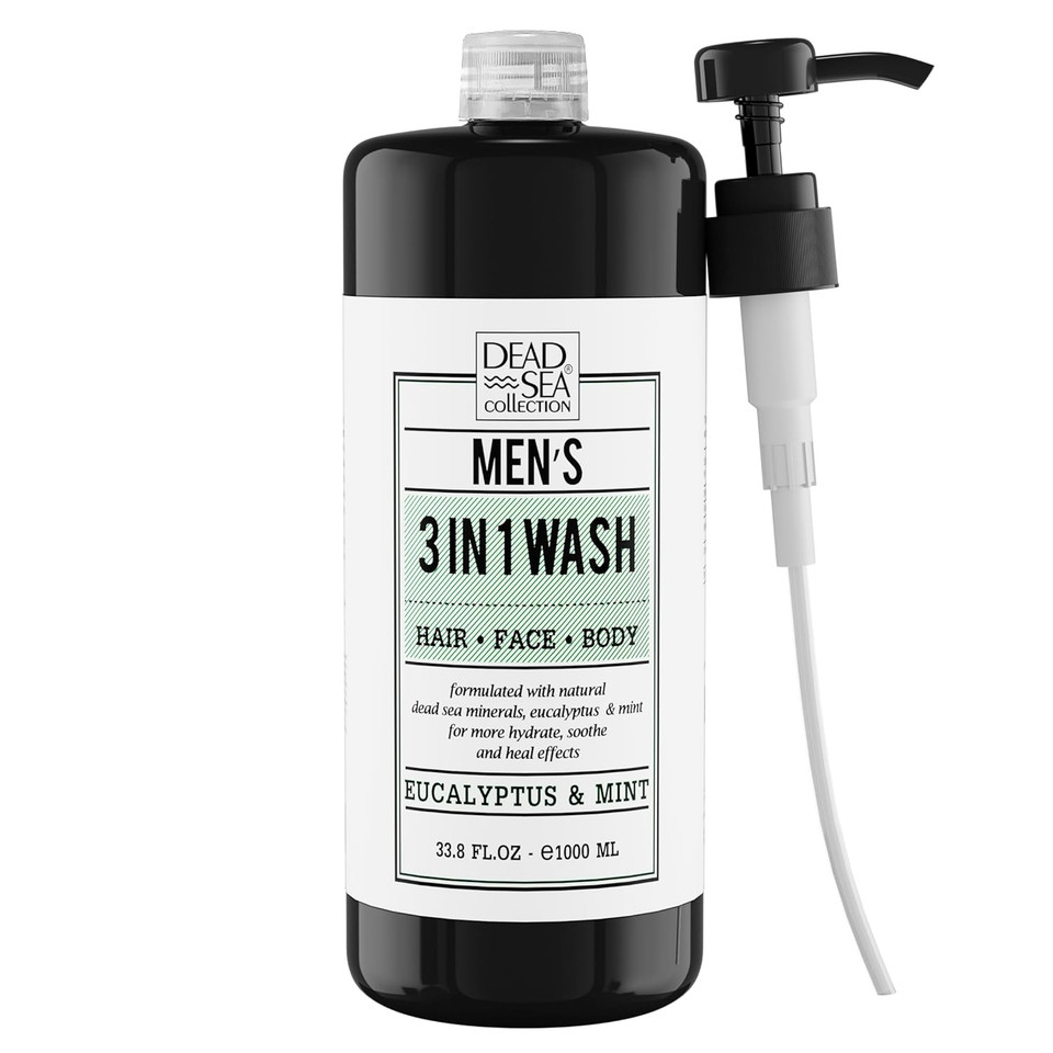 Dead Sea Collection Mens Body Wash 3 In 1  Eucalyptus Body Wash For Men  Shower Gel  Shampoo  Shower Soap For Face And Hair (33.8 Fl. Oz)