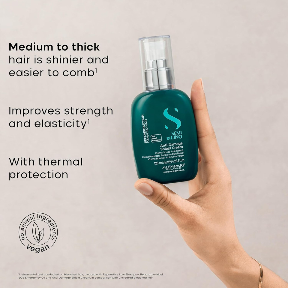Alfaparf Milano Semi Di Lino Reconstruction Bond Repair Hair Treatment Cream For Damaged Hair - Thermal Protector - Hair Breakage Repair Shield Leave-In - Vegan (4.23 Oz)