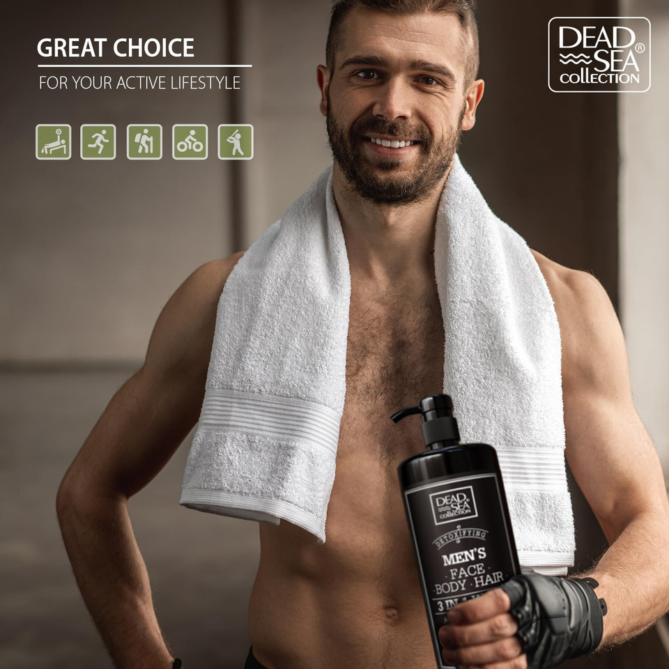 Dead Sea Collection Mens Body Wash 3 In 1  Sandalwood Body Wash For Men  Shower Gel  Shampoo  Shower Soap For Face And Hair (33.8 Fl. Oz)