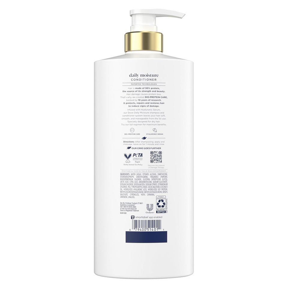 Dove Conditioner Daily Moisture For Dry Hair With Bio-Protein Care Technology And Hyaluronic Serum 28 Fl Oz