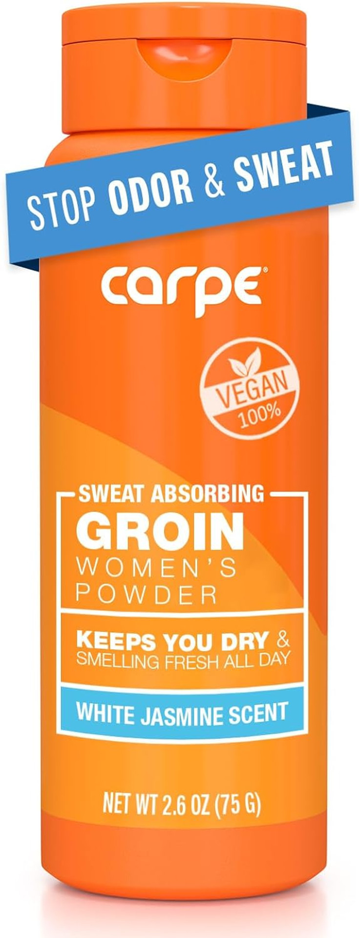 Carpe Sweat Absorbing Talc-Free Body Powder For Women, Anti-Chafing And Safe For Feminine Areas, White Jasmine Scent Carpe Sweat Absorbing Talc-Free Body Powder For Women, Anti-Chafing And Safe For Feminine Areas, White Jasmine Scent