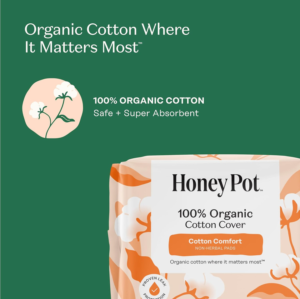 The Honey Pot Company - Sanitary Pads For Women - Non-Herbal Super W/Wings - Organic - Cotton Cover & Ultra-Absorbent Pulp Core - Feminine Care - Fsa & Hsa Eligible - 16 Ct