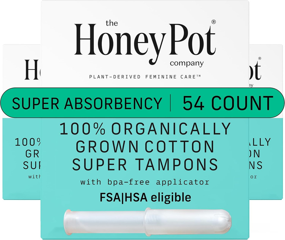 The Honey Pot Company - Super Absorbency - 100% Organic Cotton Core Tampons W/Bio Plastic Applicator - Feminine Care  Unscented - 18 Count