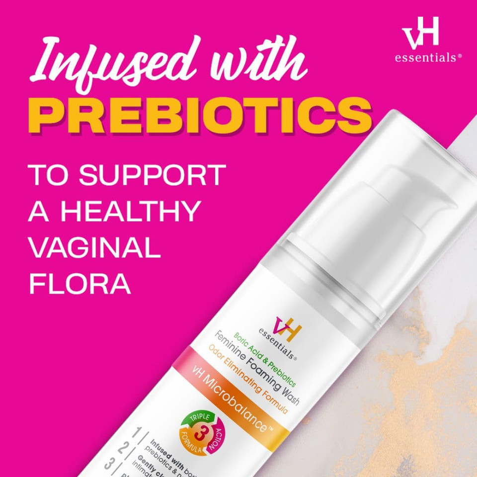 Vh Essentials Feminine Foaming Wash With Boric Acid And Prebiotics, Odor Eliminating Ph-Balanced Daily Cleanser With Lavender And Chamomile, 5 Fl Oz