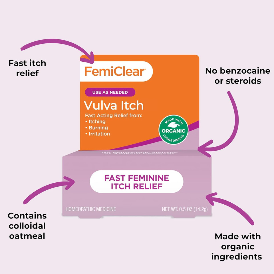 Femiclear Vaginal Itch Relief | Fast Feminine Itch Relief | Made With All-Natural & Organic Ingredients | Feminine Hygiene Products | Vaginal Health | Relieve External Itch | 0.5Oz Tube