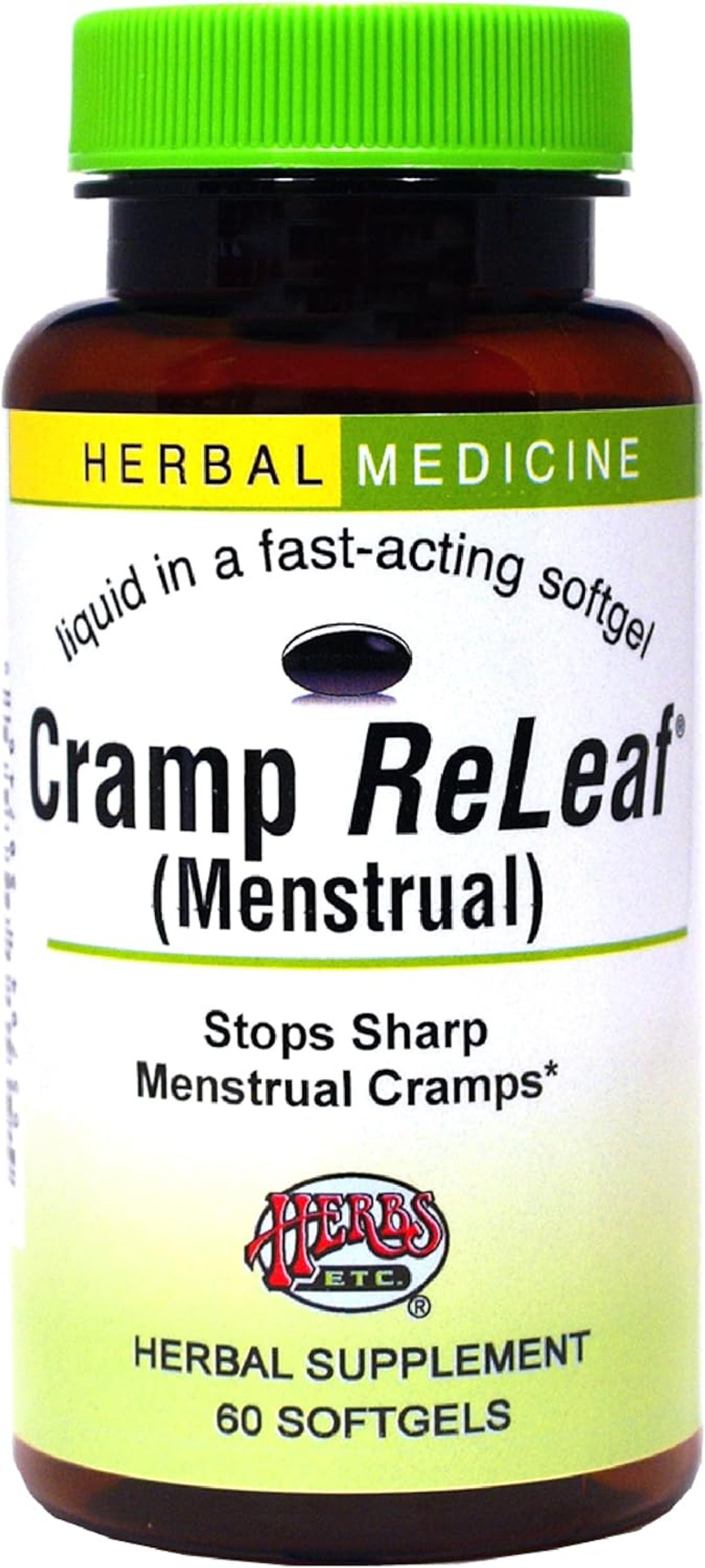 Herbs Etc. Cramp Releaf (Menstrual) - Abdominal Muscle Support - Herbal Supplement To Aid Menstrual Health - Period Cramp Support With Black Haw, Cramp Bark And Bethroot - 60 Softgels (60 Servings)