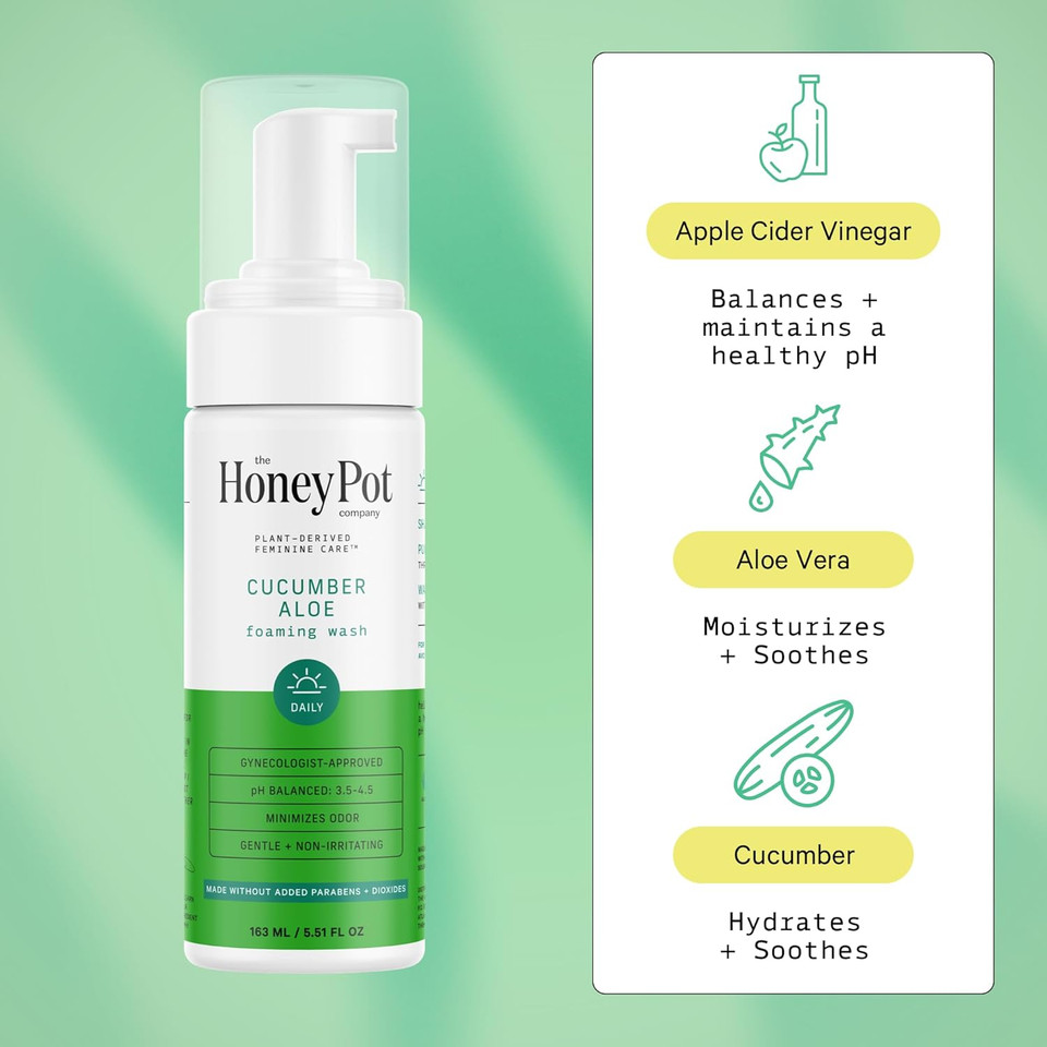 The Honey Pot Company - Feminine Wash - Herbal Infused - Sensitive Skin Types - Ph Balanced Plant Based Hygiene Products - Cucumber Aloe - 5.51 Fluid Oz