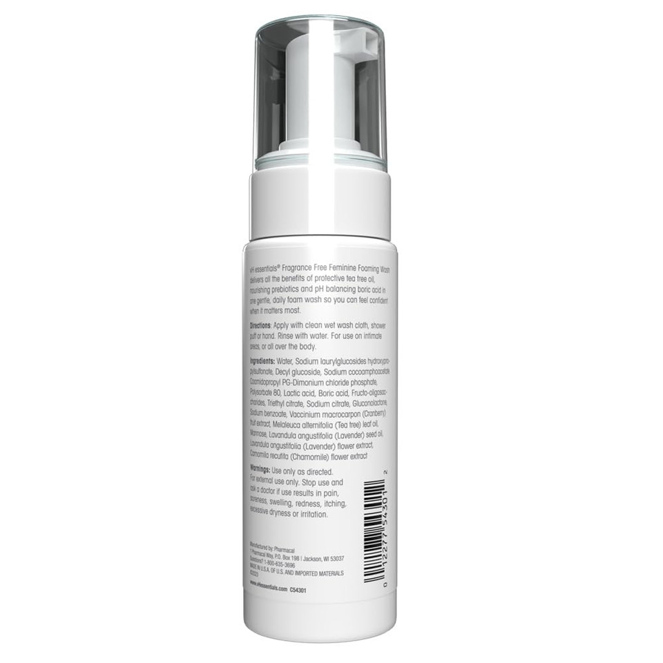 Vh Essentials Foaming Feminine Wash - Fragrance Free - Ph Balanced, Hypoallergenic, Prebiotics, Natural Botanical Extracts And Vitamins - Odor Eliminating Formula - 6 Fl Oz