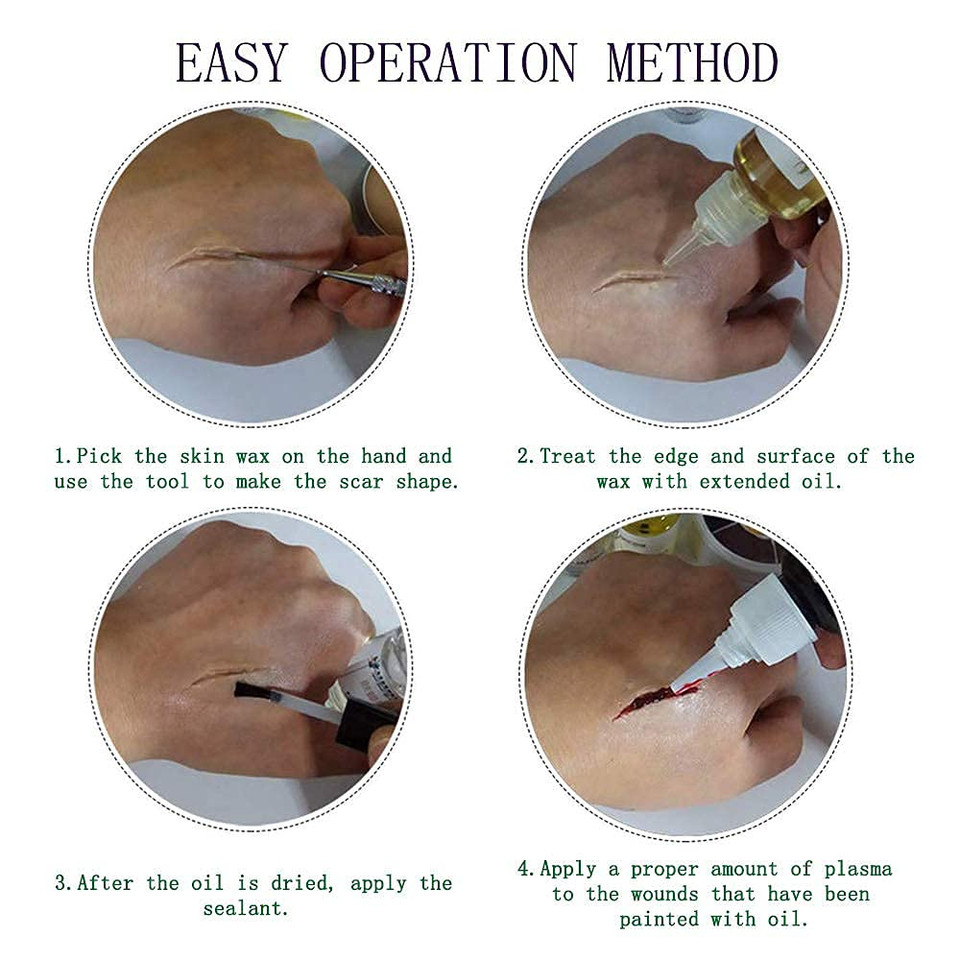 Mysense Liquid Latex Scar Wax Sfx Makeup Kit For Fake Scars Wounds Burns With 6 Color Bruise Wheel Face Body Paint Stage Blood Coagulated Blood Gel And Spatula Sponges Q-Tips