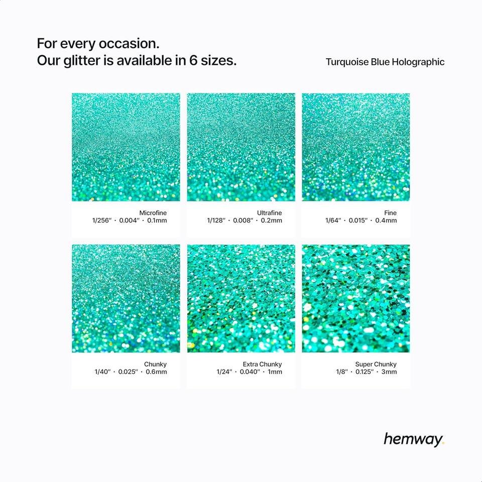 Hemway Premium Ultra Sparkle Glitter Multi Purpose Metallic Flake For Arts Crafts Nails Cosmetics Resin Festival Face Hair - Turquoise Blue Holographic - Extra Chunky (1/24" 0.040" 1Mm) 100G / 3.5Oz