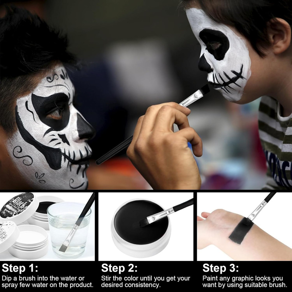 Black And White Face Paint Set - 2.47 Oz Halloween Face Body Paint Skeleton Ghost Skull Cosplay Costume Professional Sfx Corpse Special Effects Makeup Kit For Adults Kids Full Coverage Skin Paints