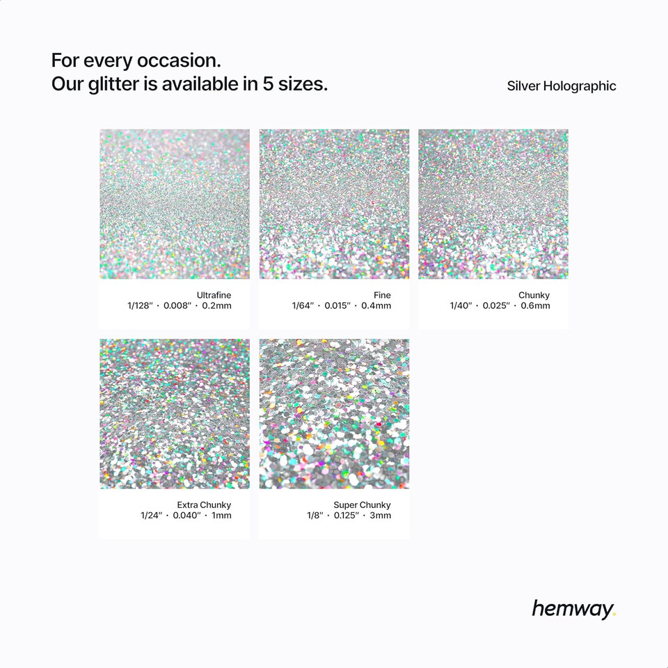Hemway Eco Friendly Ultra Sparkle Glitter 100G / 3.5Oz - Biodegradable Vegan Cosmetic Safe For Craft Face Hair Nail And Festival Makeup - Ultrafine (1/128" 0.008" 0.2Mm) - Silver Holographic