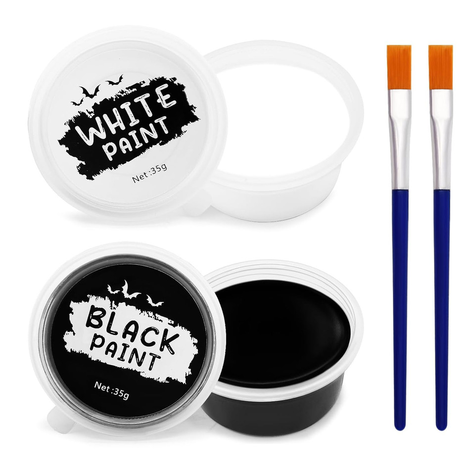 Black And White Face Paint Set - 2.5 Oz Halloween Face Body Paint Skeleton Ghost Skull Cosplay Costume Professional Sfx Corpse Special Effects Makeup Kit For Adults Kids Full Coverage Skin Paints