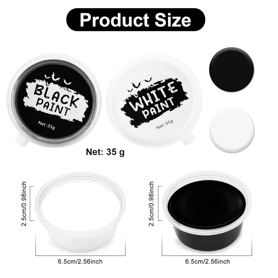 Black And White Face Paint Set - 2.5 Oz Halloween Face Body Paint Skeleton Ghost Skull Cosplay Costume Professional Sfx Corpse Special Effects Makeup Kit For Adults Kids Full Coverage Skin Paints