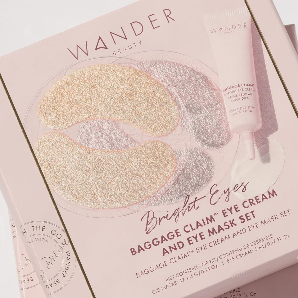 Wander Beauty Bright Eyes Baggage Claim Set - Skin Care Gift Set Includes Award-Winning Under Eye Masks & Eye Cream - The Perfect Gift For Brighter Under Eyes - Clean Beauty Gifts For Women - 0.33 Oz
