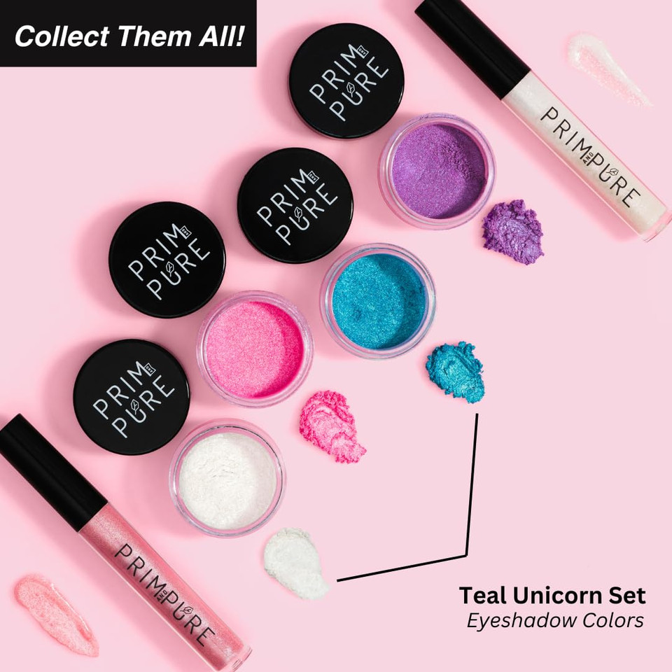 Prim And Pure Mineral Gift Set With Unicorn Mirror| Perfect For Play Dates & Birthday Parties | Kids Eyeshadow Makeup  Mineral | Organic & Natural Makeup Kit For Kids| Made In Usa (Purple)