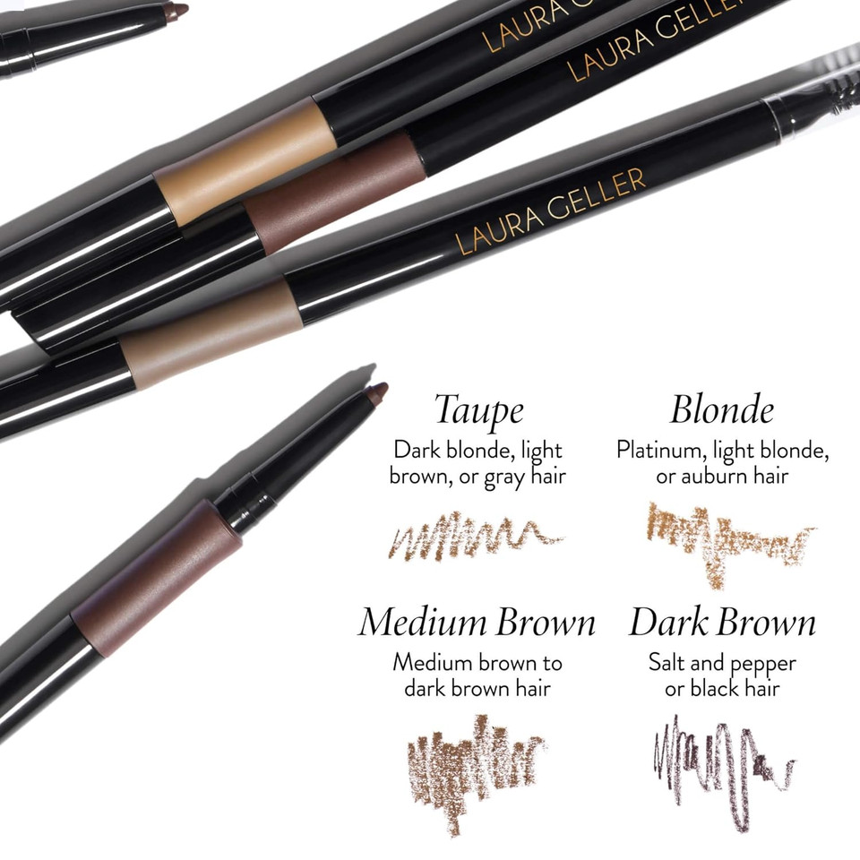 Laura Geller New York Inkcredible Waterproof Brow Pencil- Blending Spoolie Brush - Long Lasting Eyebrow Filler (03 Medium Brown)