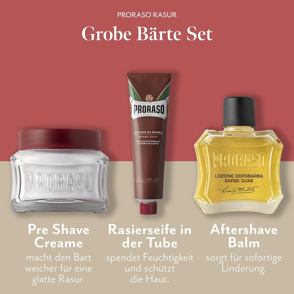 Proraso Shaving Kit For Men | Moisturizing Pre-Shave Cream, Shaving Cream Tube And After Shave Balm For Thick, Curly Beards In Vintage Dopo Tin