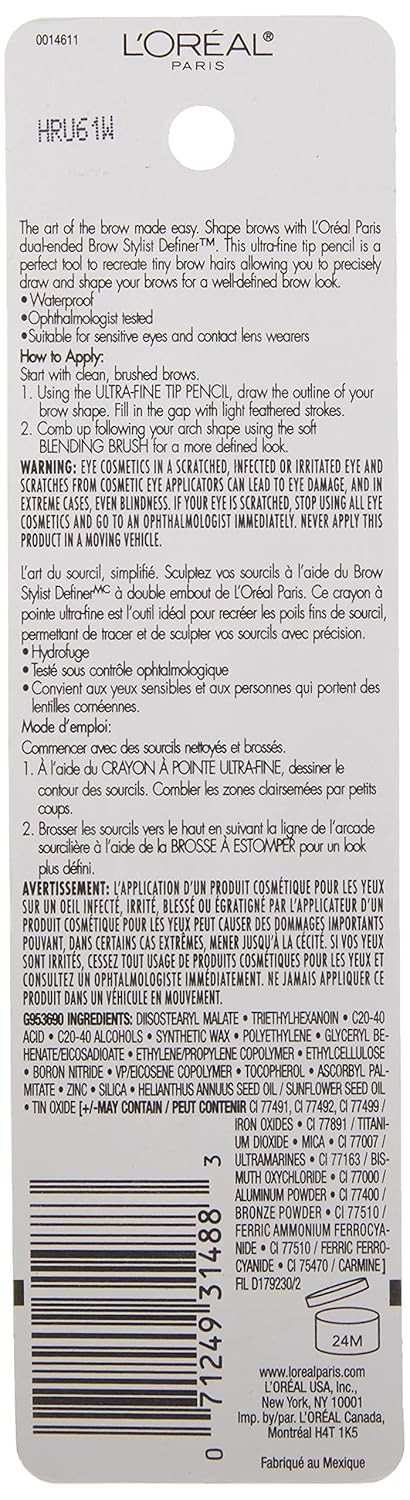 L'Oreal Paris Makeup Brow Stylist Definer Waterproof Eyebrow Pencil, Ultra-Fine Mechanical Pencil, Draws Tiny Brow Hairs And Fills In Sparse Areas And Gaps, Auburn, 0.003 Oz