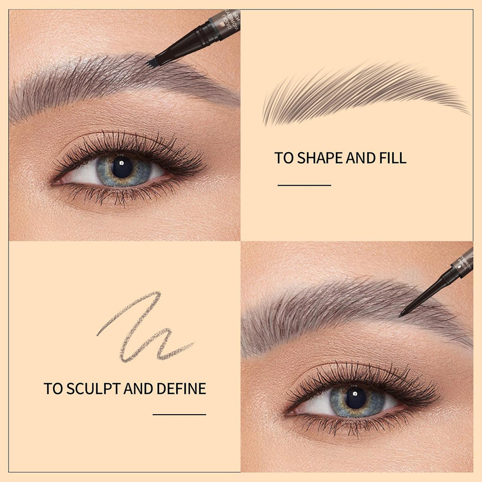 Dual-Ended Microfilling Eyebrow Pen, Liquid Eyebrow Pen With 4 Micro Brush-Tip Applicators & Brow Defining Pencil With Precision Tip (Chestnut)