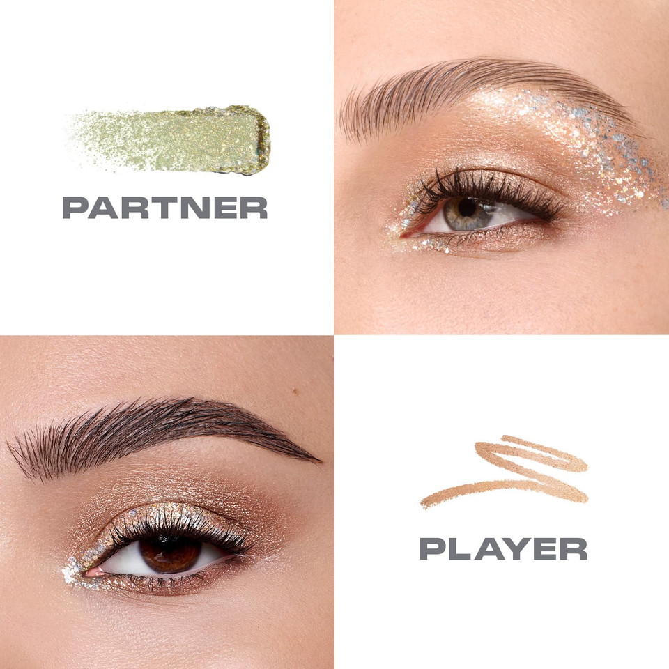 Morphe Mixed Signals Dual-Ended Eyeshadow Stick - Cream Eyeshadow Pigment & Chrome Liquid Flakes For Bold, Layered Eye Makeup Looks - Partner/Player (0.96 Oz)