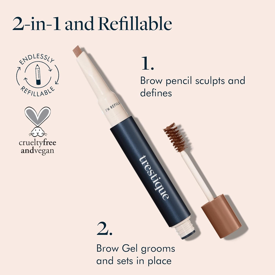 Trestique Brow Pencil And Gel, Refillable Eye Brow Pencil With Built-In Brow, Clean Beauty Eyebrow Pencil And Brow Gel, Sustainable 2-In-1