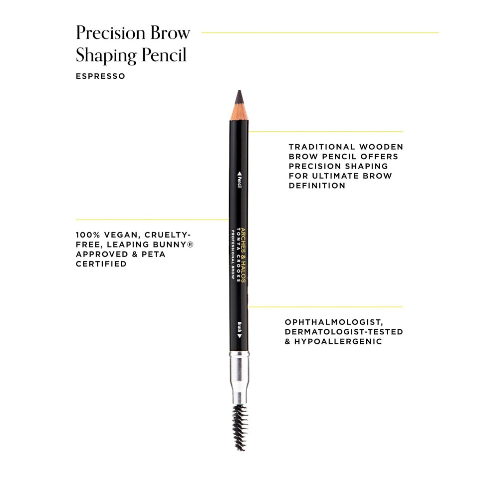 Arches & Halos Precision Brow Shaping Pencil - Double Sided Eyebrow Filler And Spoolie Brush - Creamy Texture For Shaping And Defining With Ease - Vegan, Cruelty Free - Espresso - 0.070 Oz